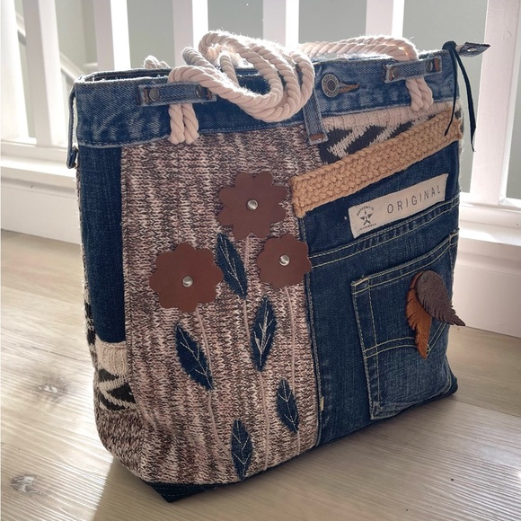 Denim & Knit Sweater-Upcycled Bag | Eco-Friendly, Handmade, One-of-a-Kind - Picture 4 of 16